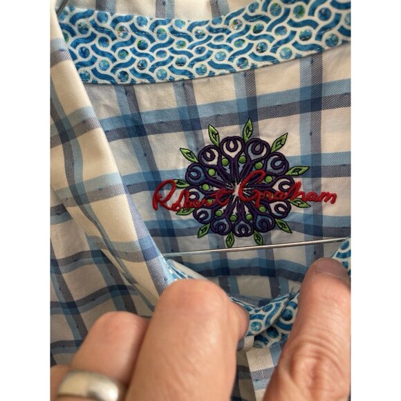 Robert Graham Mens Button Down Shirt White Blue Plaid W/Flip Up Cuff Design 1xl - Picture 5 of 10
